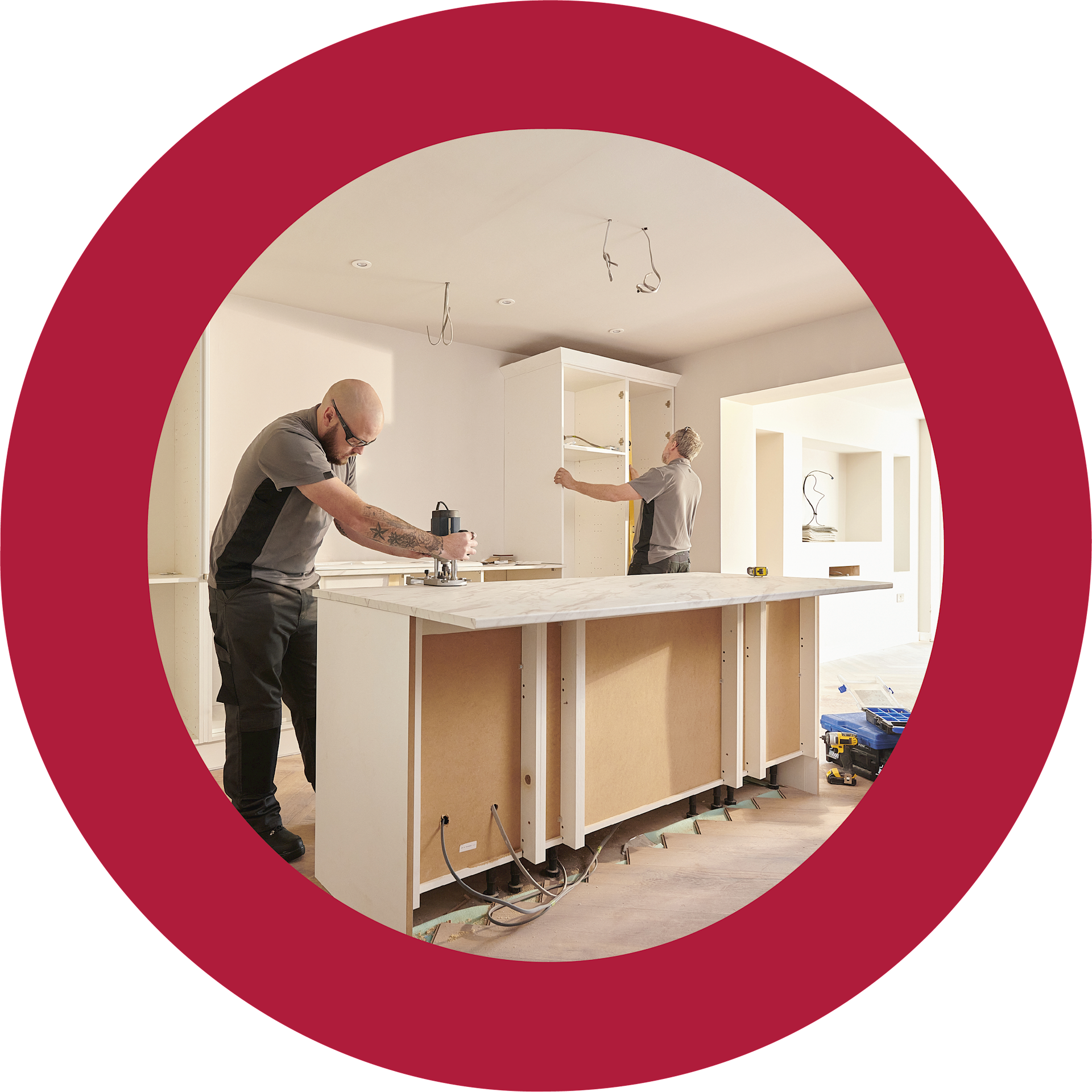 Carpenters remodeling a kitchen.