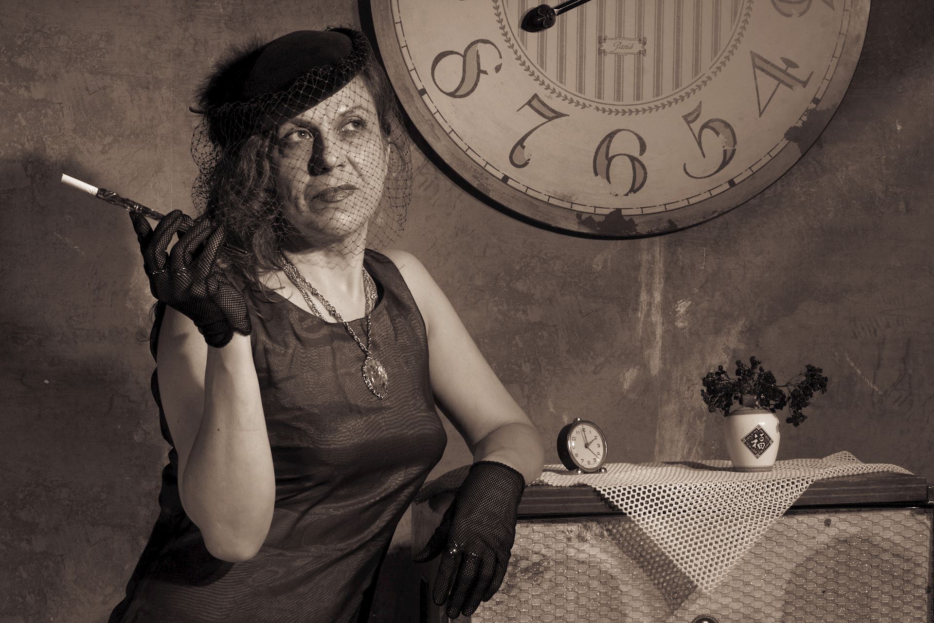 A photo of a woman from the play Arsenic and Old Lace.