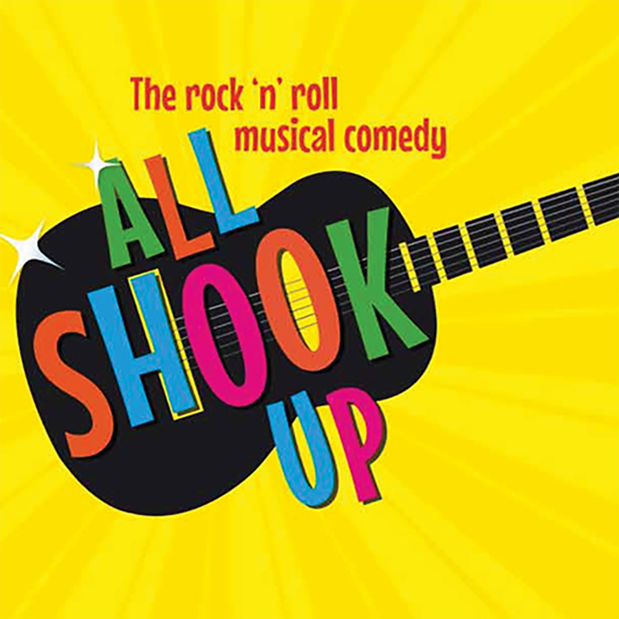 The All Shook Up graphic for the show at the Beef House Dinner Theatre in Covington, Indiana